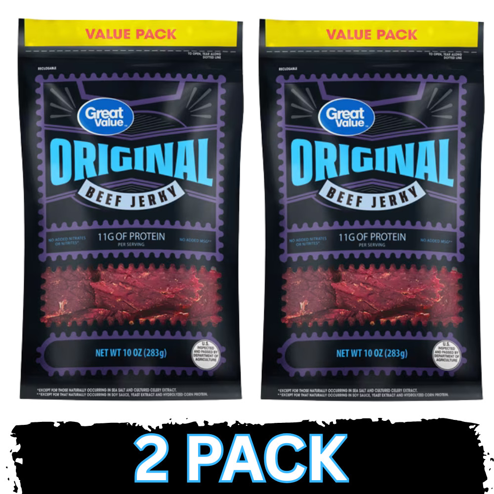 (2 PACK) Great Value Original Beef Jerky Value Pack, 10 oz.