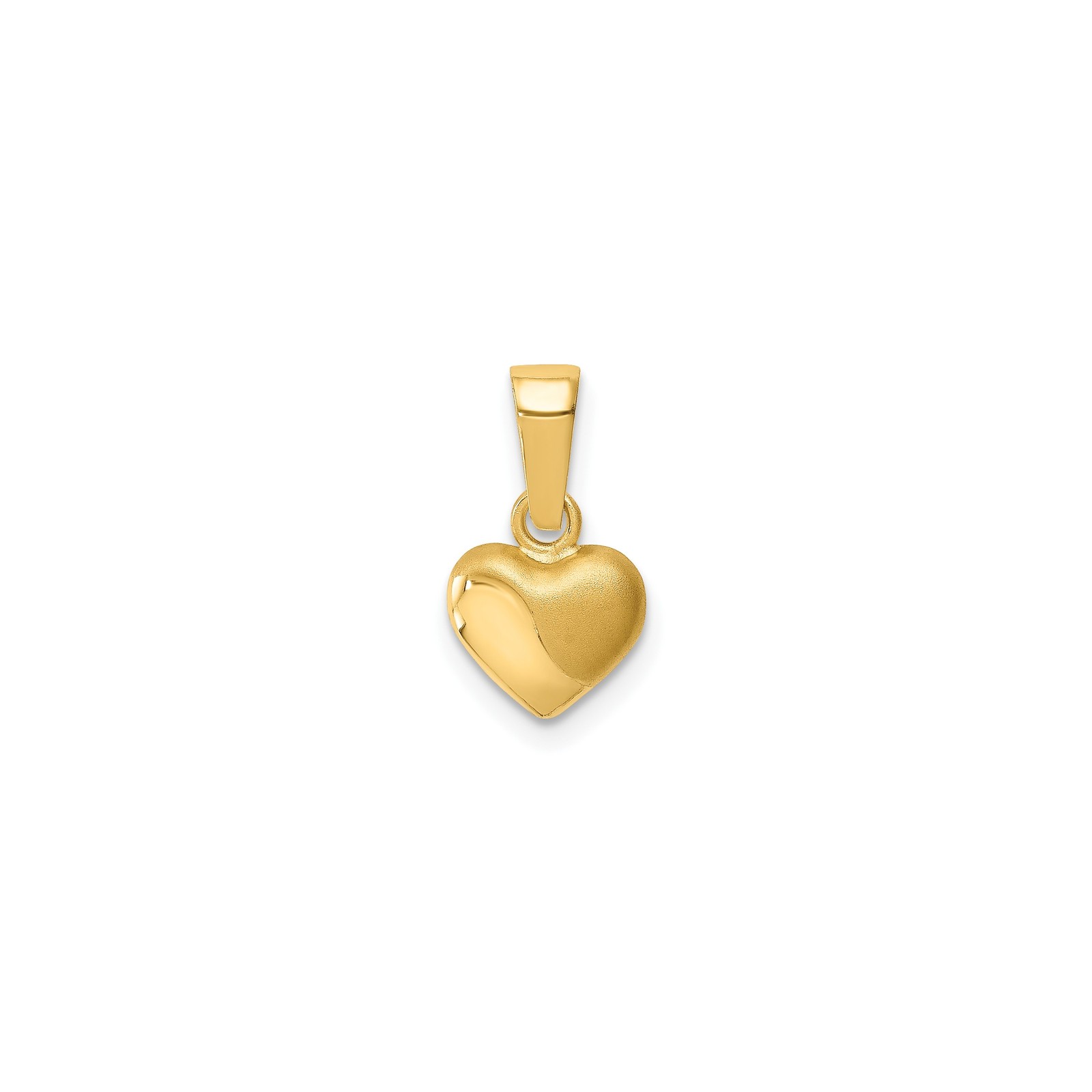 14k Yellow Gold Solid 3D Puffed Heart Pendant, Satin & Polished, 7 x 7mm