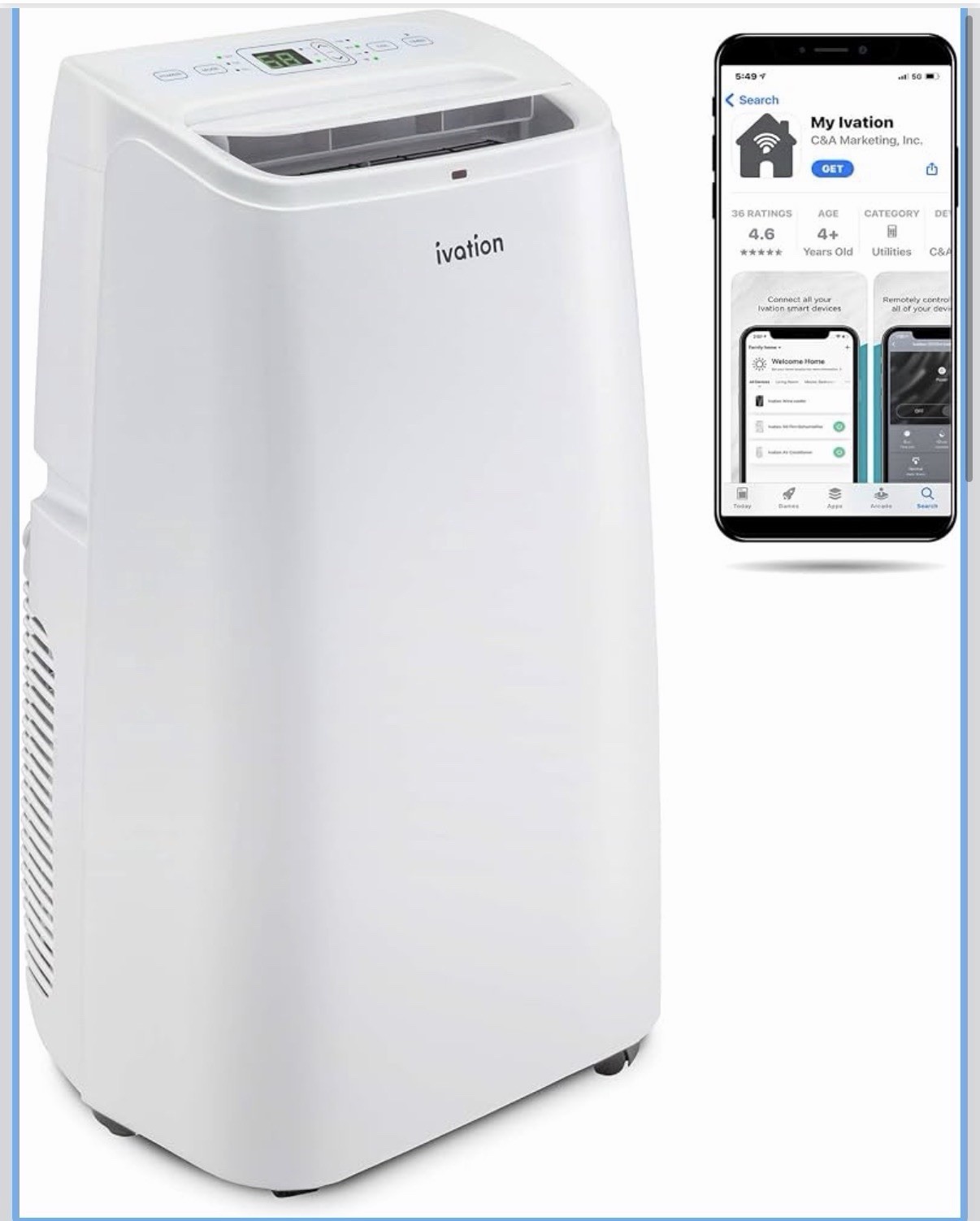 Ivation IVAPACWIFI13K 13000-13999 BTU Portable Air Conditioner Ivation IVAPACWIFI13K 13000-13999 BTU Portable Air Conditioner