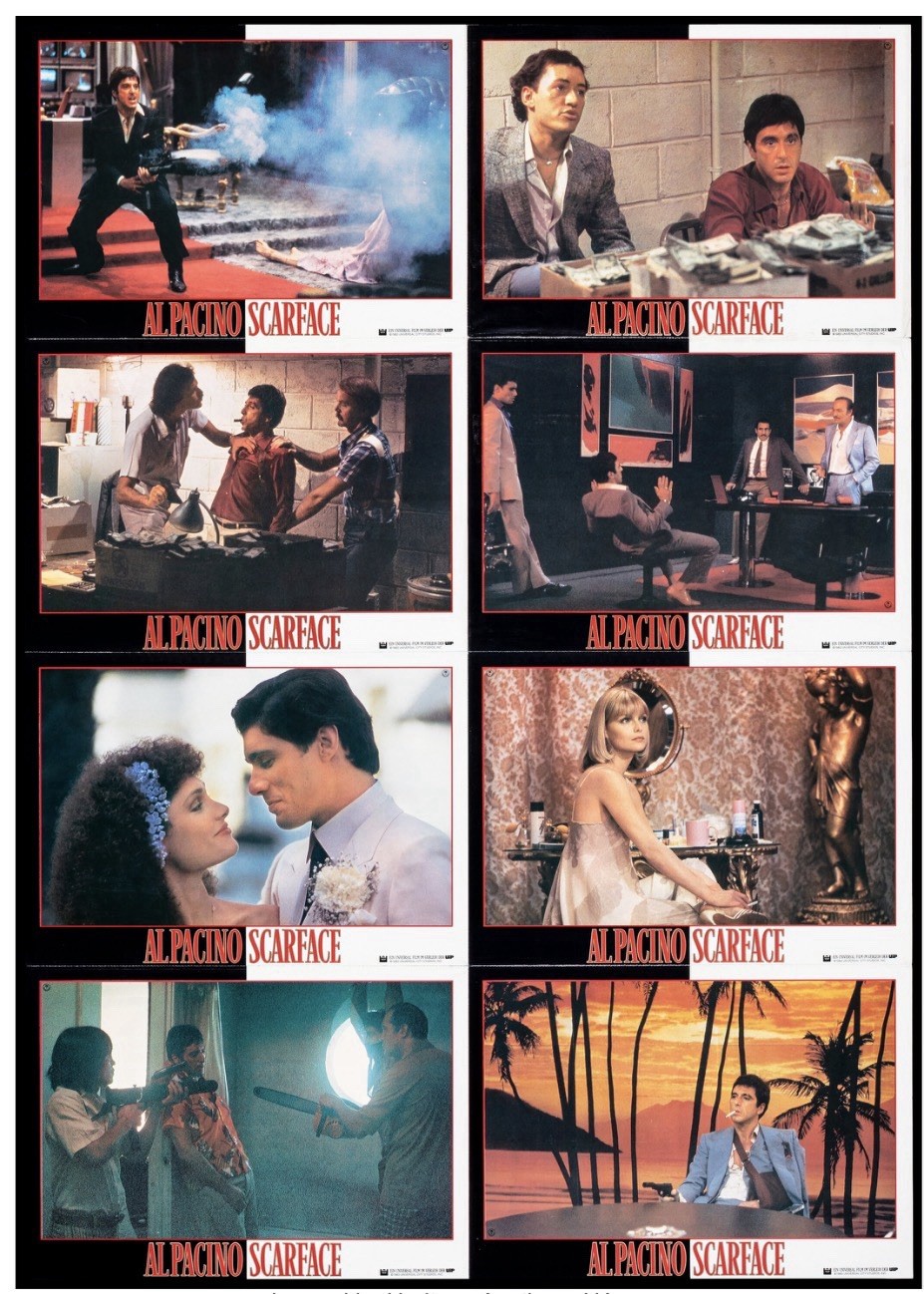 Scarface (Universal, 1983). Folded, Very Fine+. 8 German Lobby Card Poster-Uncut
