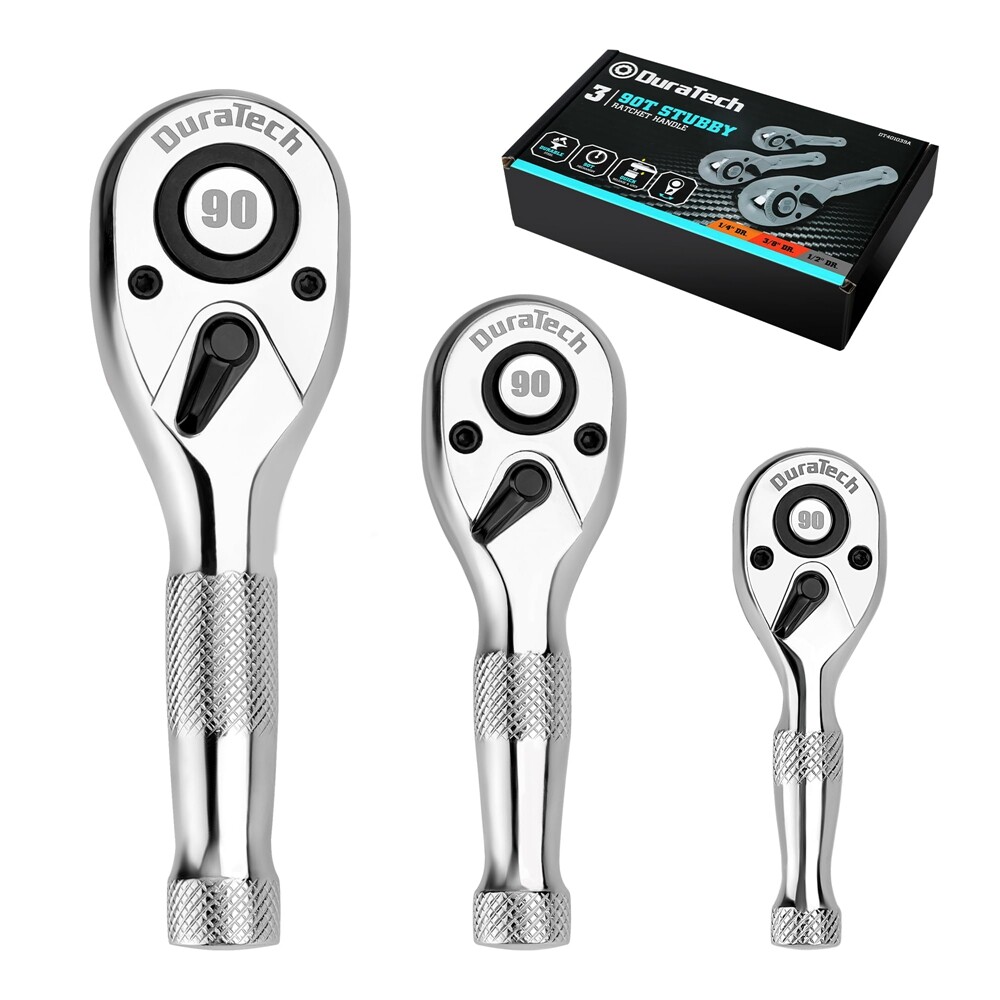 DURATECH 3PCS Stubby Ratchet Wrench Set 90-Tooth 1/4\ DURATECH 3PCS Stubby Ratchet Wrench Set 90-Tooth 1/4\