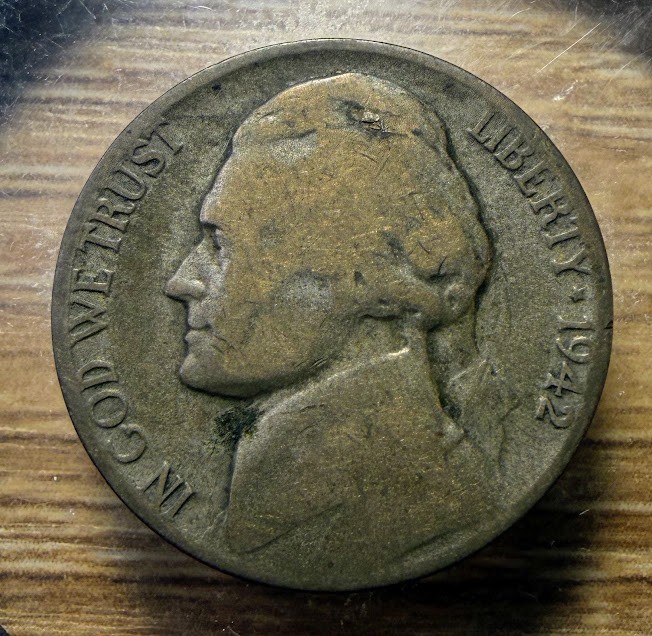 1942-P Jefferson War Nickel - Actual 35% Silver Coin Shown - INV87 1942-P Jefferson War Nickel - Actual 35% Silver Coin Shown - INV87