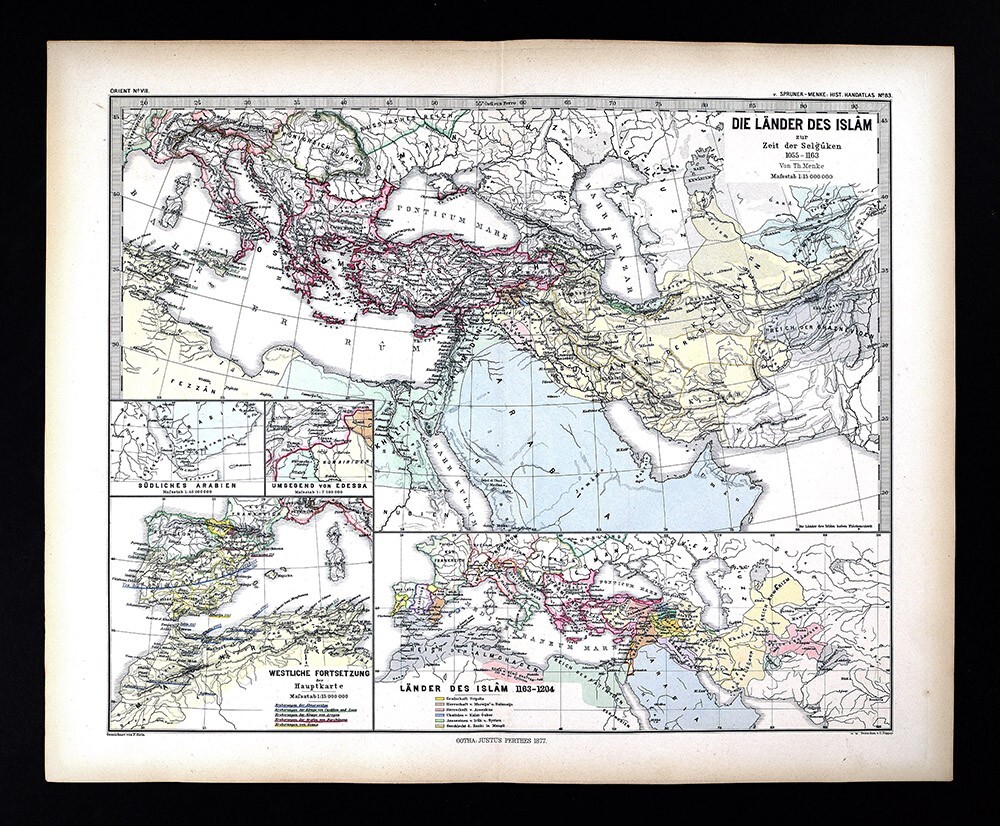 1880 Spruner Map Islam Seljuk Empire Middle East Arabia Iran Iraq Spain Africa