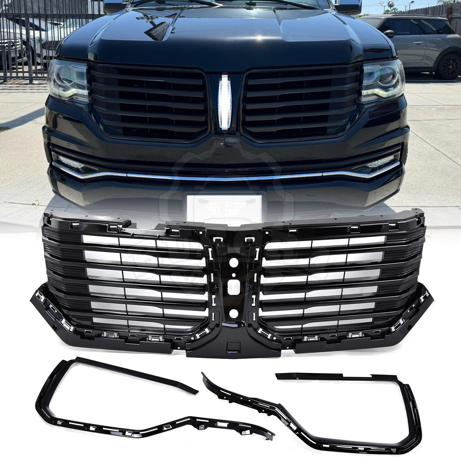 For 2015-2017 Lincoln Navigator Front Bumper Upper Grille Grill Gloss Black Trim