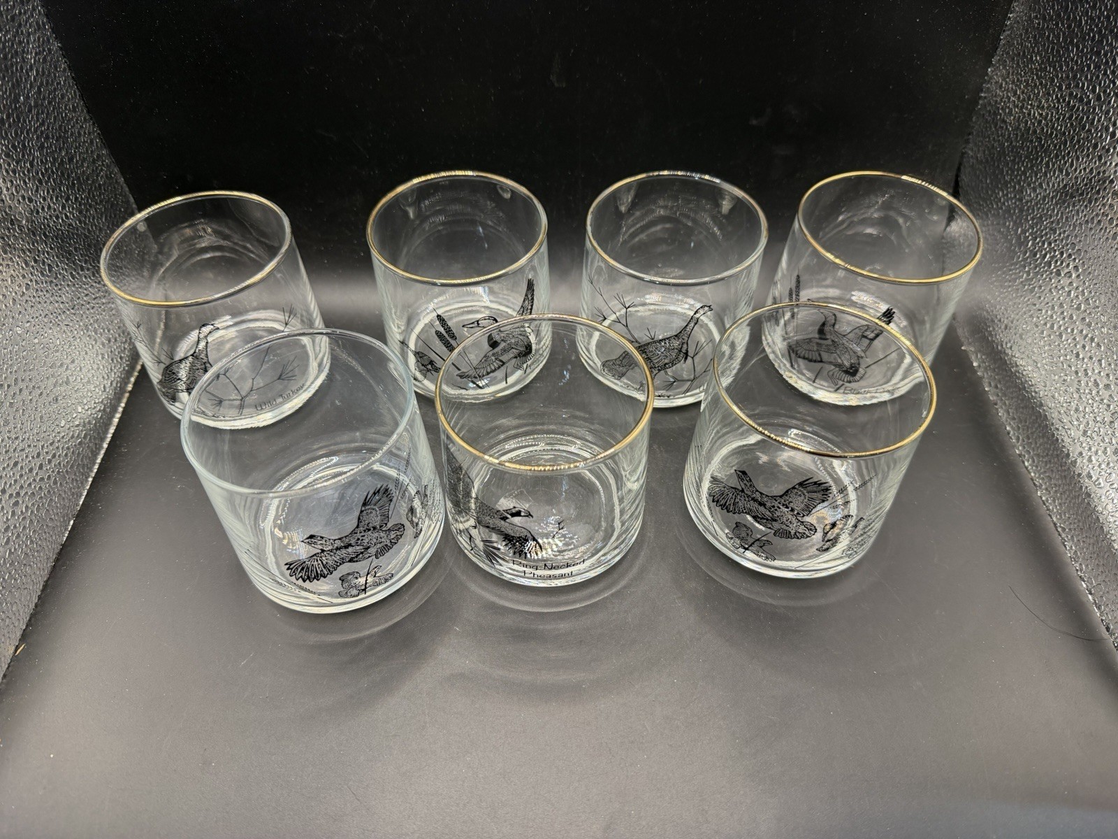 Vtg Anchor Hocking Game Bird Rocks Glasses Gold Rim Lowball Set of 7 Vtg Anchor Hocking Game Bird Rocks Glasses Gold Rim Lowball Set of 7