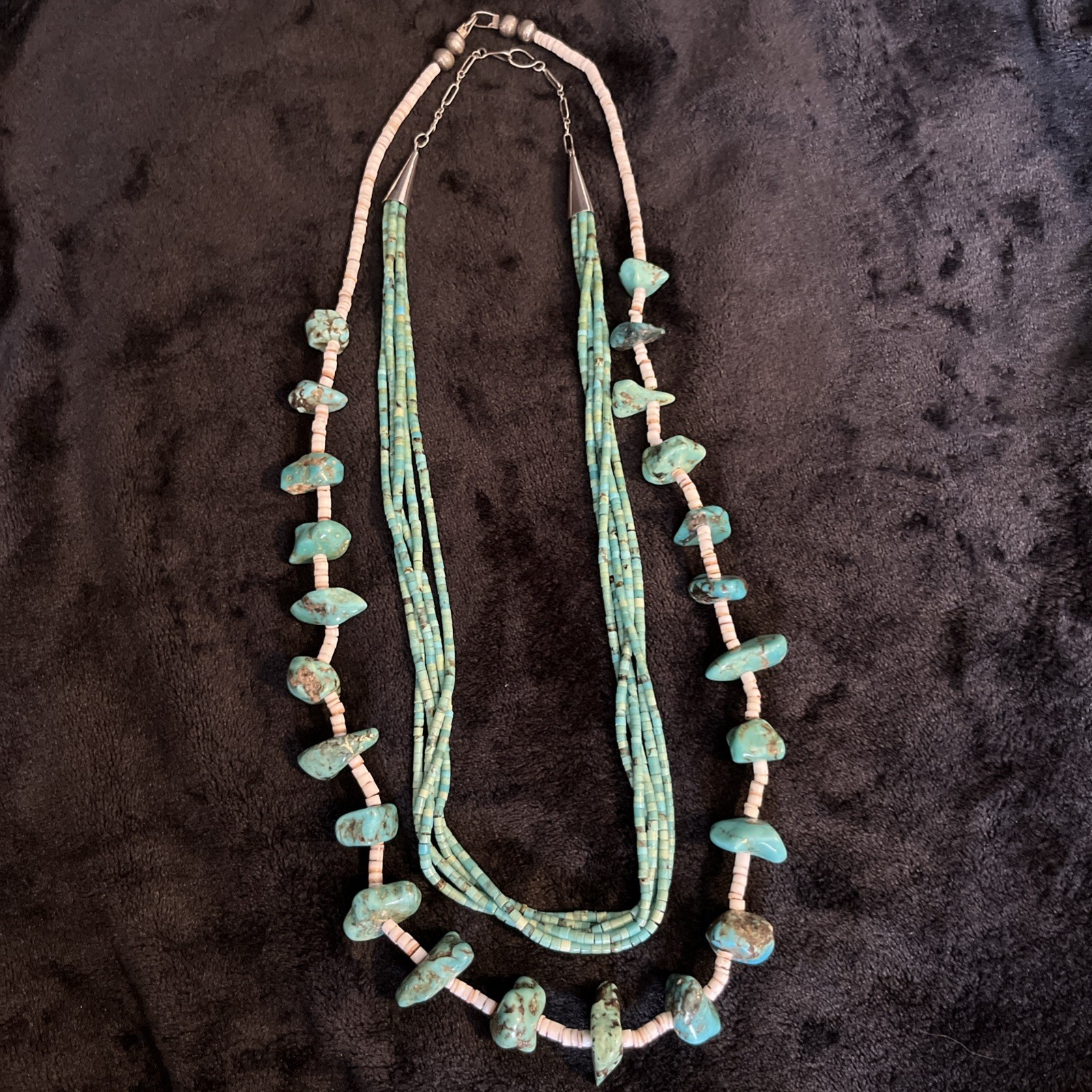 Vintage Sterling Silver 925 Turquoise Nugget & Heishi Bead Necklace Lot of 2 Vintage Sterling Silver 925 Turquoise Nugget & Heishi Bead Necklace Lot of 2