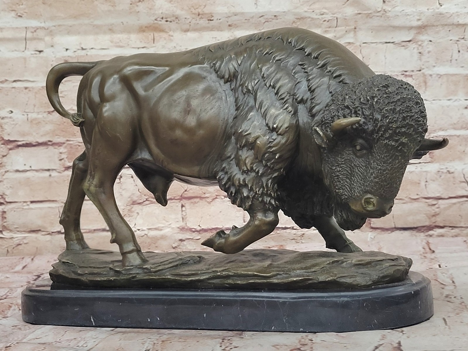 Large American Buffalo Bison Art Deco Sculpture Marble Base Figurine Figure Deal