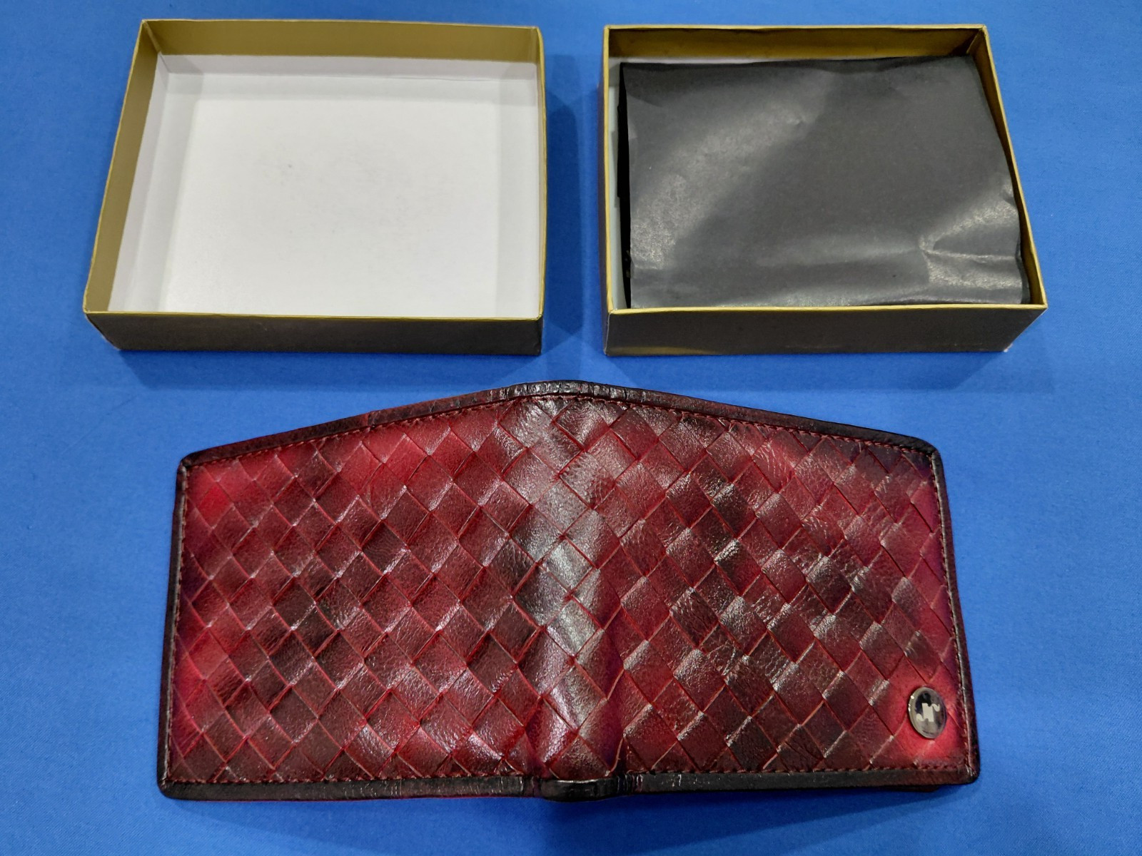 Bottega Veneta (Like) Intrecciato Piccolo Billold Genuine Leather Wallet Maroon
