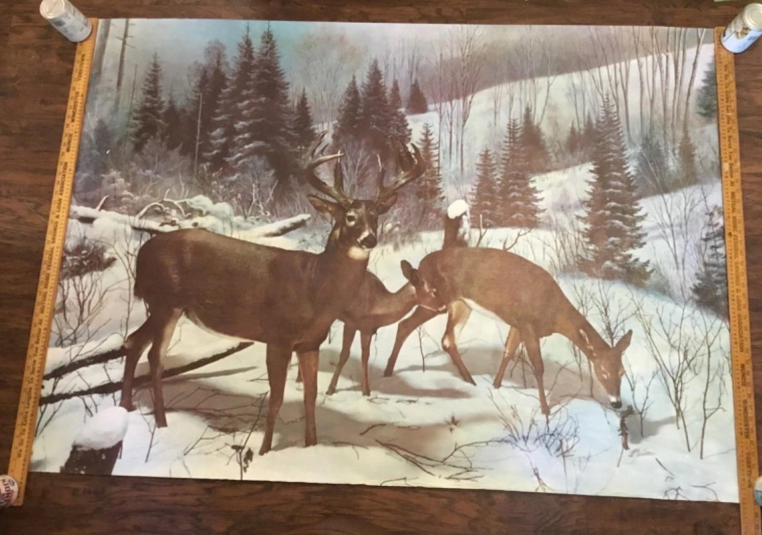 Sears Roebuck MCM Large Wall Mural Winter Deer Scene 45x65  1961 VTG