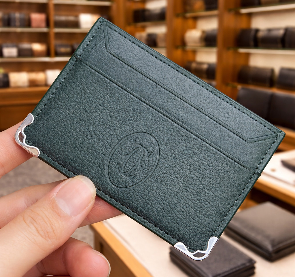 Authentic Cartier Must de Cartier Green Calfskin Card Holder Slim Wallet Gift Authentic Cartier Must de Cartier Green Calfskin Card Holder Slim Wallet Gift