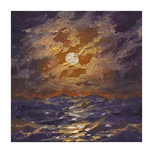 ORIGINAL OIL PAINTING SEASCAPE ART MOON NIGHT UNIQUE GALLERY OCEAN WAVE STORM