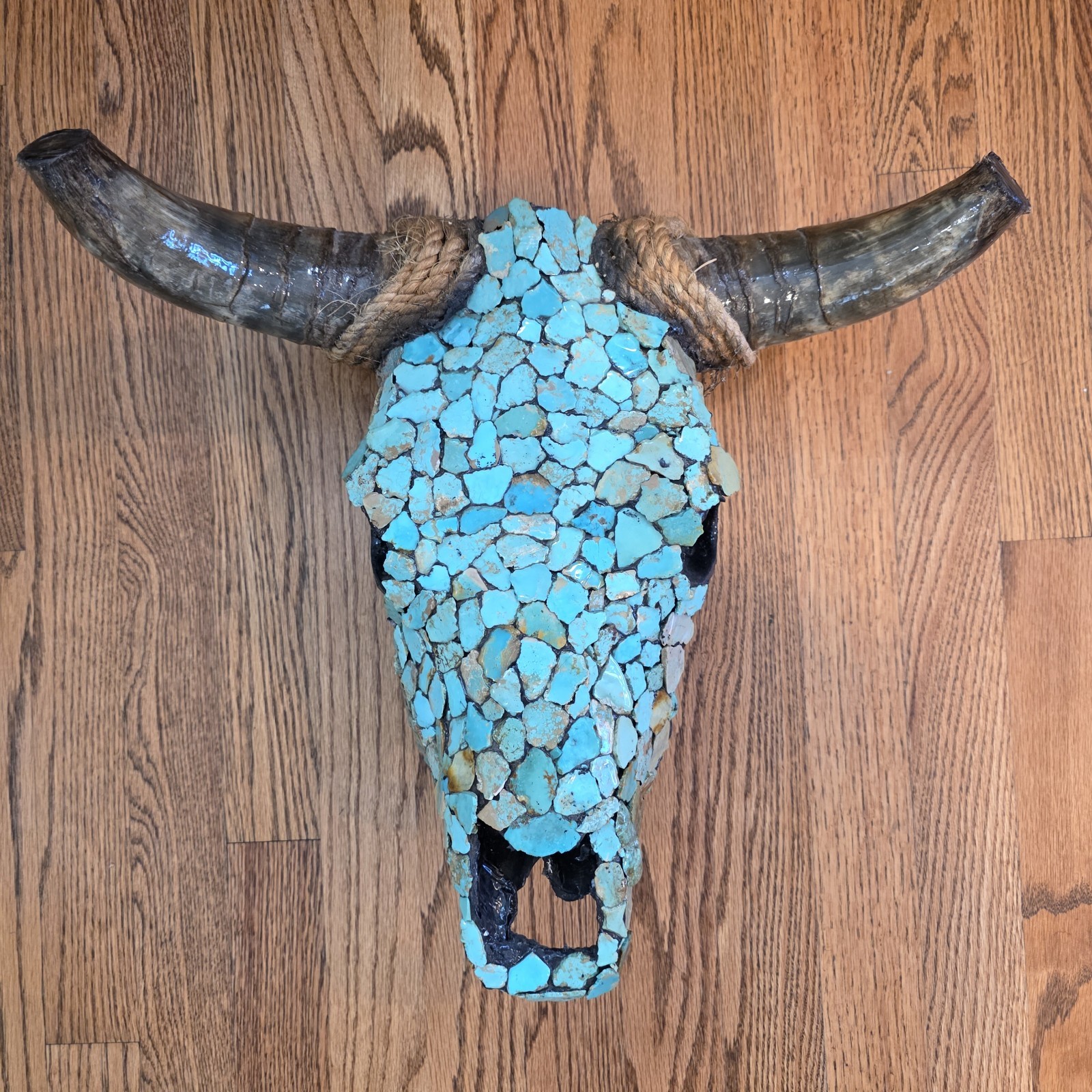 Vintage Native American Bull Skull Covered With Genuine Turquoise - Western
