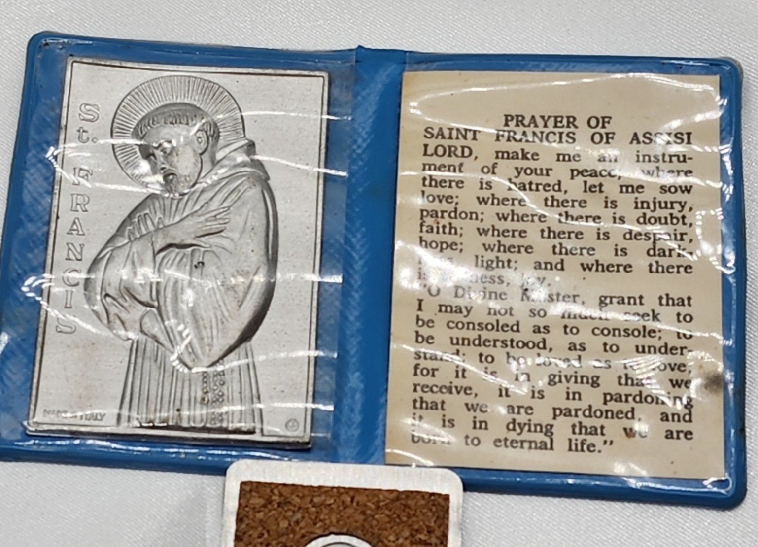 Vintage St Francis of Assisi Pocket Prayer Medal Card Italy Folding Case Italy
