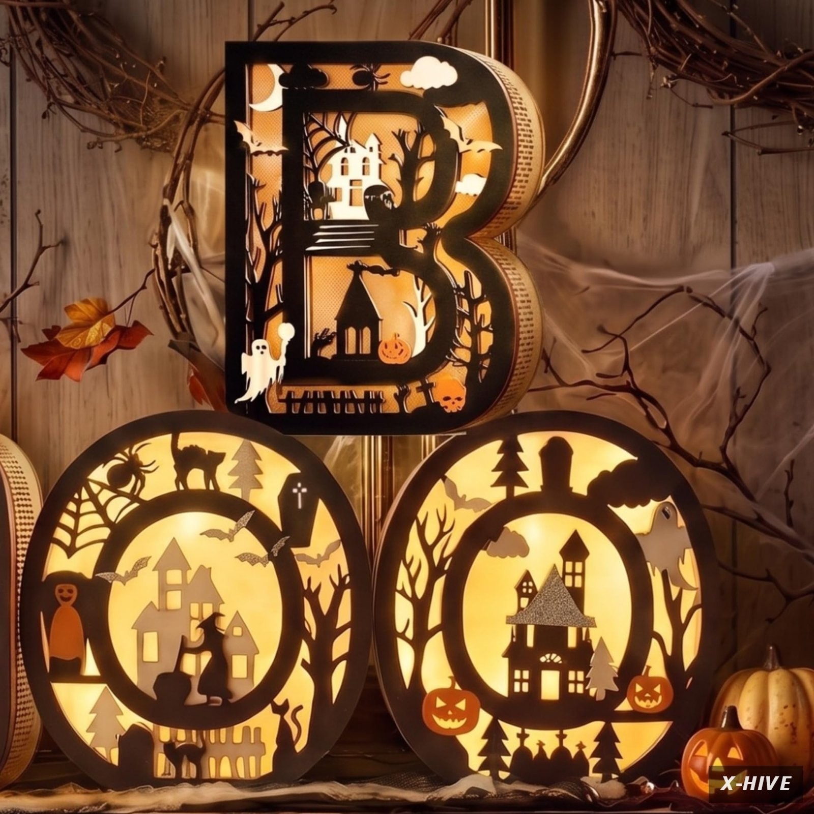 3 Pcs Halloween Light up Decor Boo Letters Sign Table Decorations