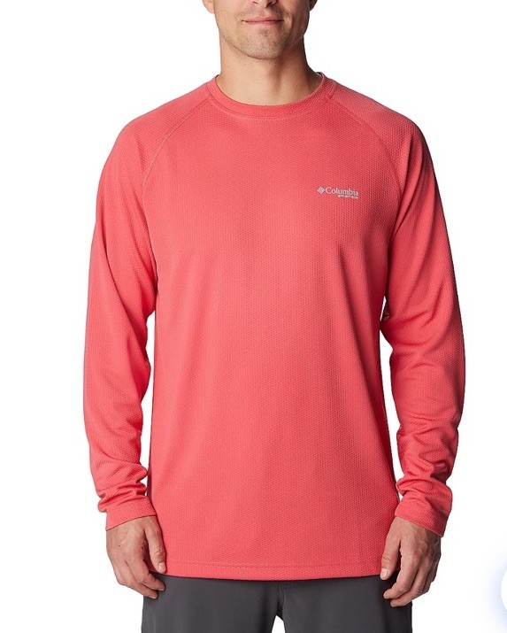 Columbia Sportswear Men\'s PFG Solar Stream LS Shirt Sz. S NEW SUNSET RED FISHING