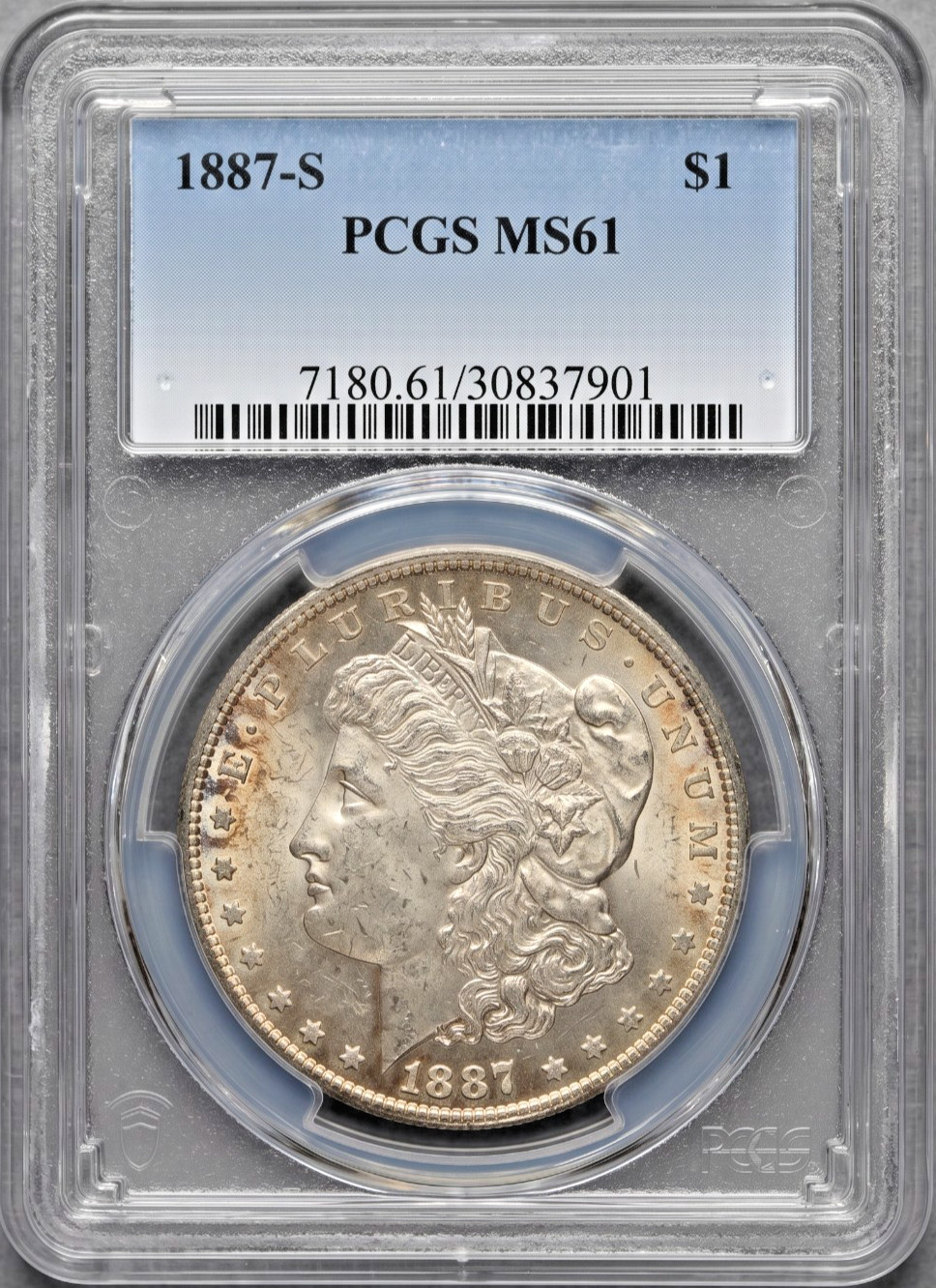 1887-S Morgan Silver Dollar PCGS MS61 Nice Strike - Beautiful Toning 1887-S Morgan Silver Dollar PCGS MS61 Nice Strike - Beautiful Toning