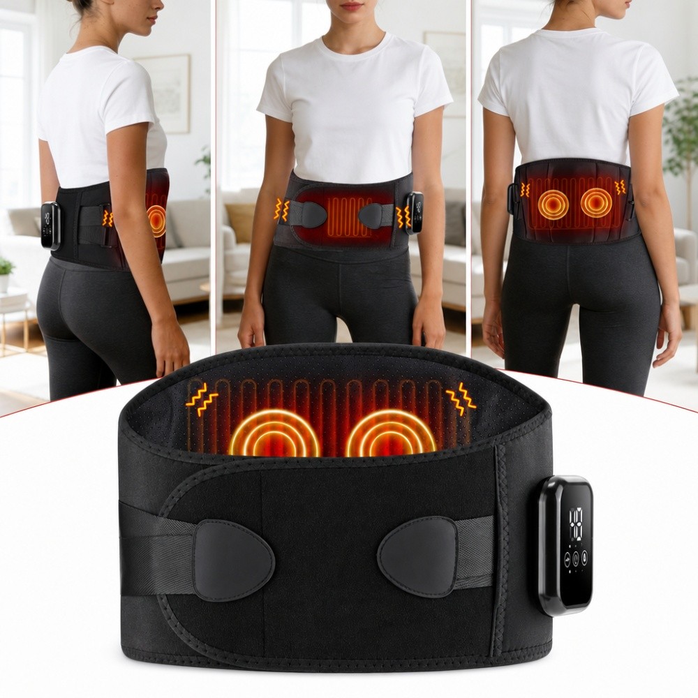 Cordless Heated Lower Back Massager with Vibration Lumbar Waist Belt Pain Relief