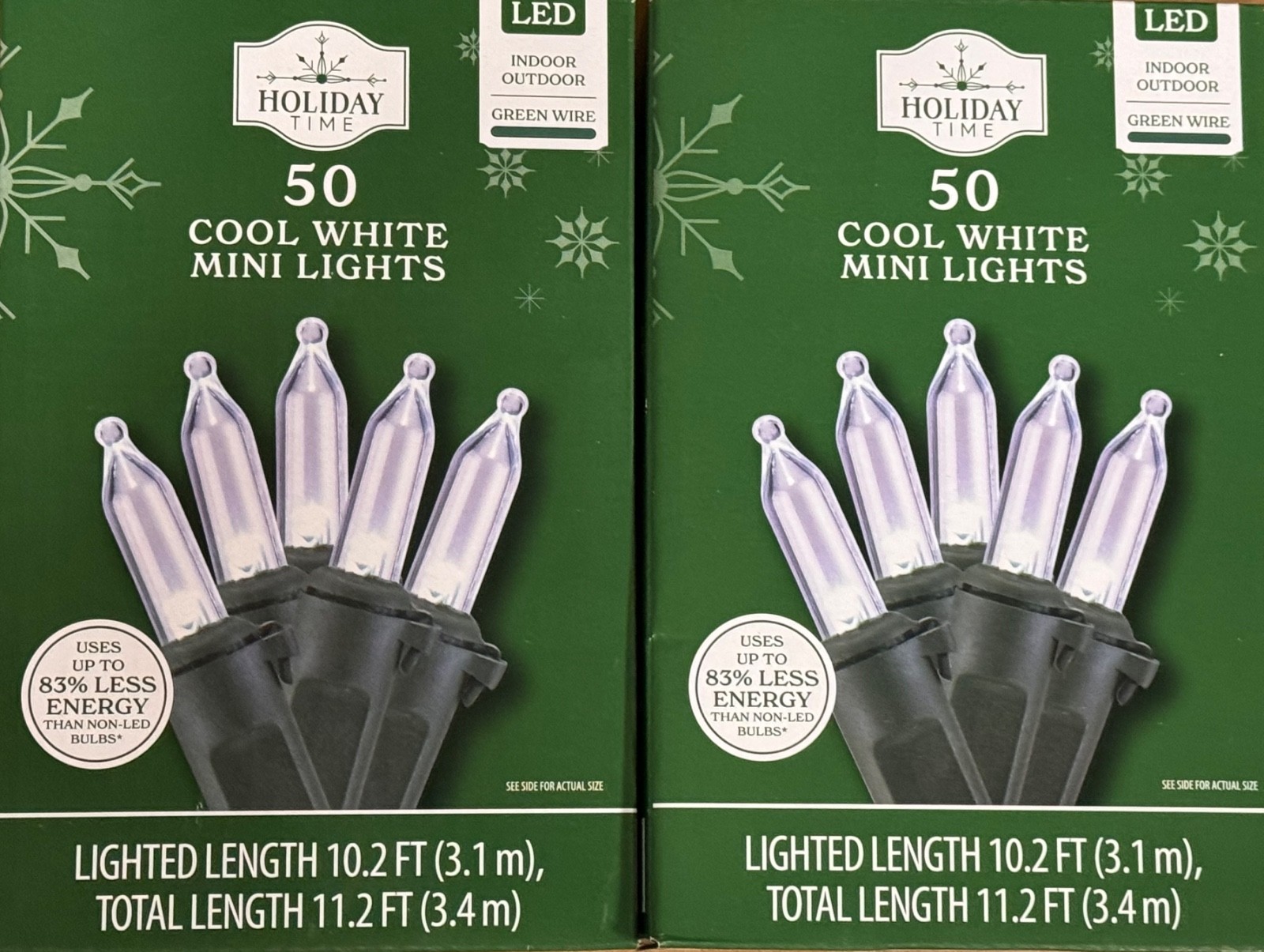 (2) NEW Holiday Time 50ct COOL WHITE Led Lights GREEN Wire Wedding 100 Total (2) NEW Holiday Time 50ct COOL WHITE Led Lights GREEN Wire Wedding 100 Total