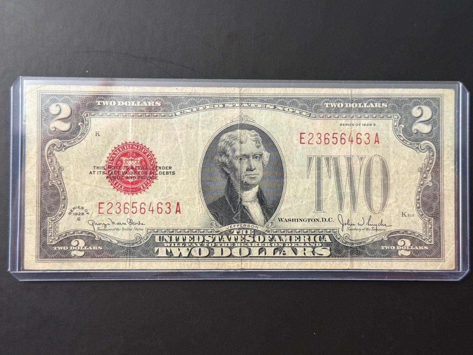 1928 G $2 Red Seal Note Fine to Very Fine First Small Size Series E 23656463 A