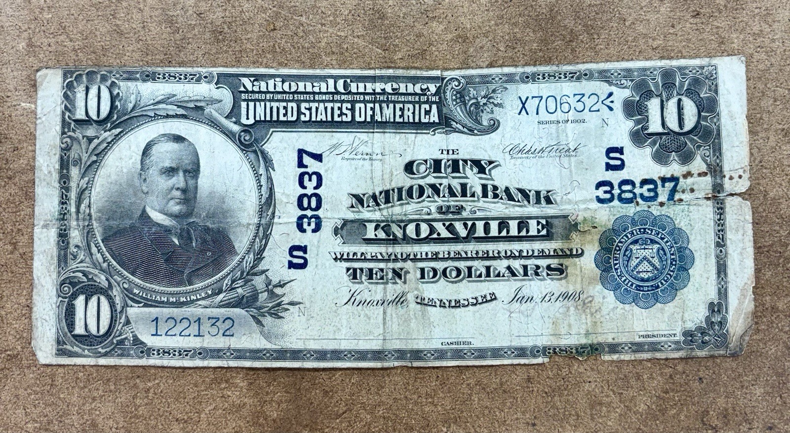 1902 Horse Blanket $10 KNOXVILLE, TN (Ch #3837) City National Bank Note Currency 1902 Horse Blanket $10 KNOXVILLE, TN (Ch #3837) City National Bank Note Currency
