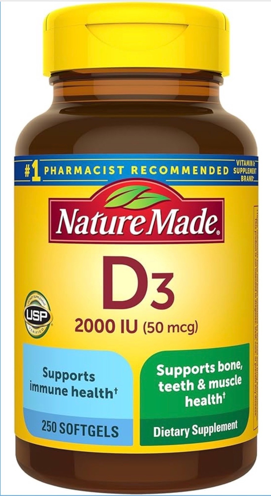 Nature Made D3 2000 IU 50mcg, Vitamin D Supplement 250 Softgels, EXP 02/2028 Nature Made D3 2000 IU 50mcg, Vitamin D Supplement 250 Softgels, EXP 02/2028