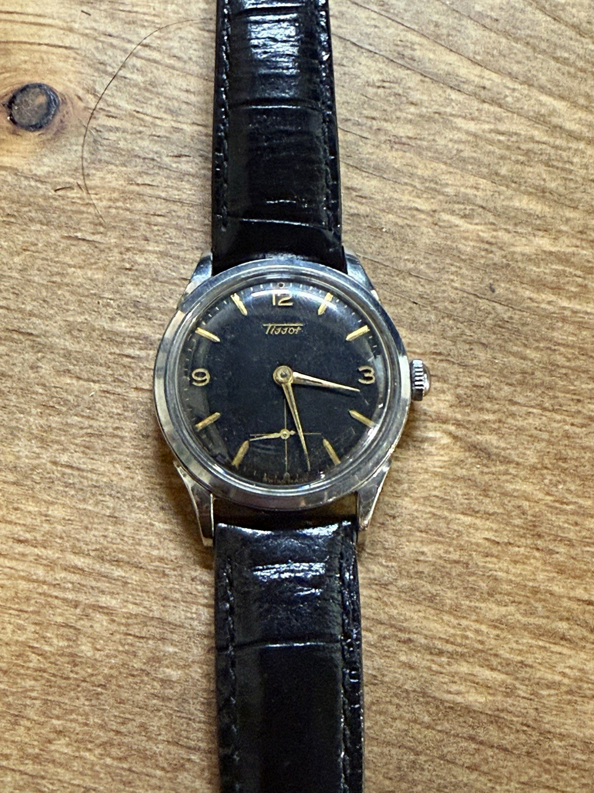 Tissot Vintage 1940s Manual Wind 34mm Steel Black Dial Watch Gilt Tropical Dial Tissot Vintage 1940s Manual Wind 34mm Steel Black Dial Watch Gilt Tropical Dial