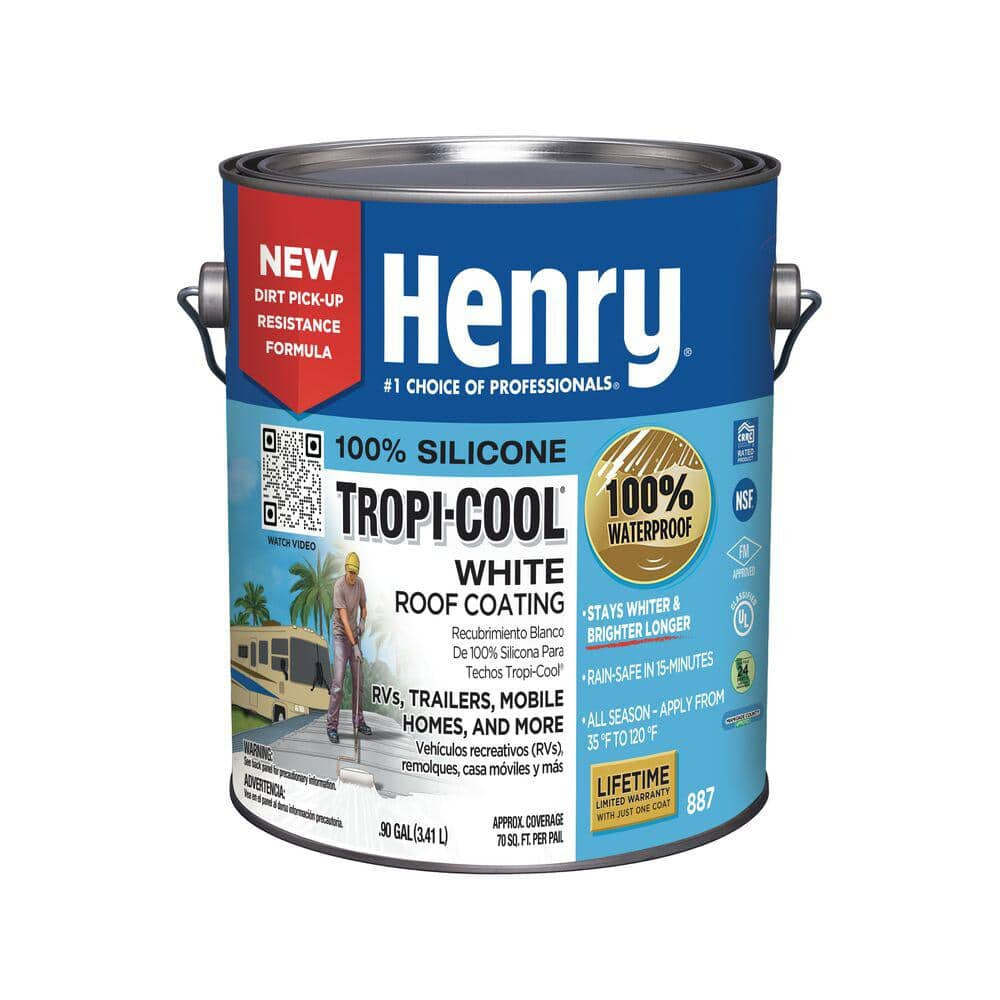 NEW Henry 887 Tropi-Cool 0.90 Gal. 100% Silicone White Roof Coating Waterproof