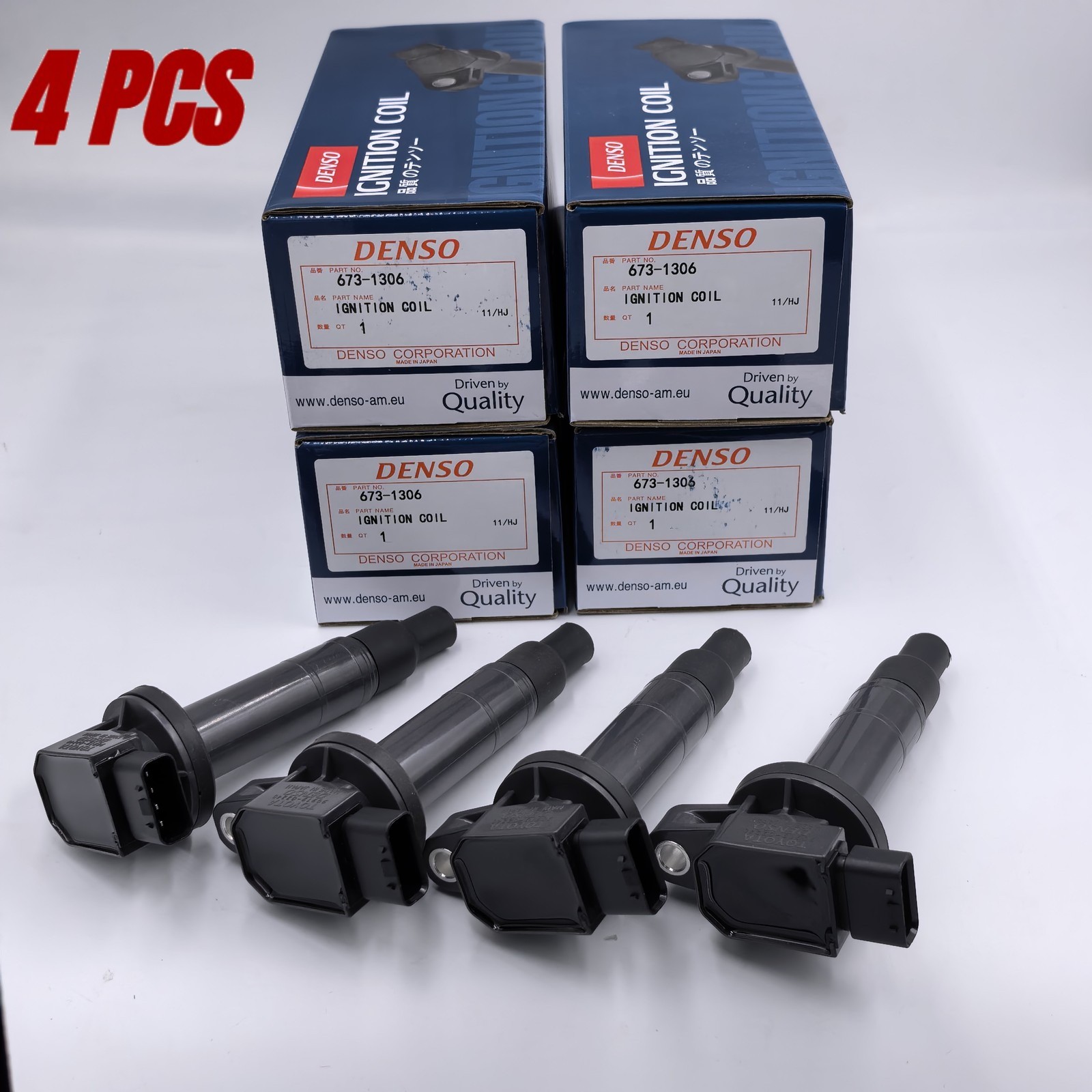 4PCS 90919-02240 OEM Ignition Coils For 2001-2010 Toyota Yaris Prius Echo DENSO