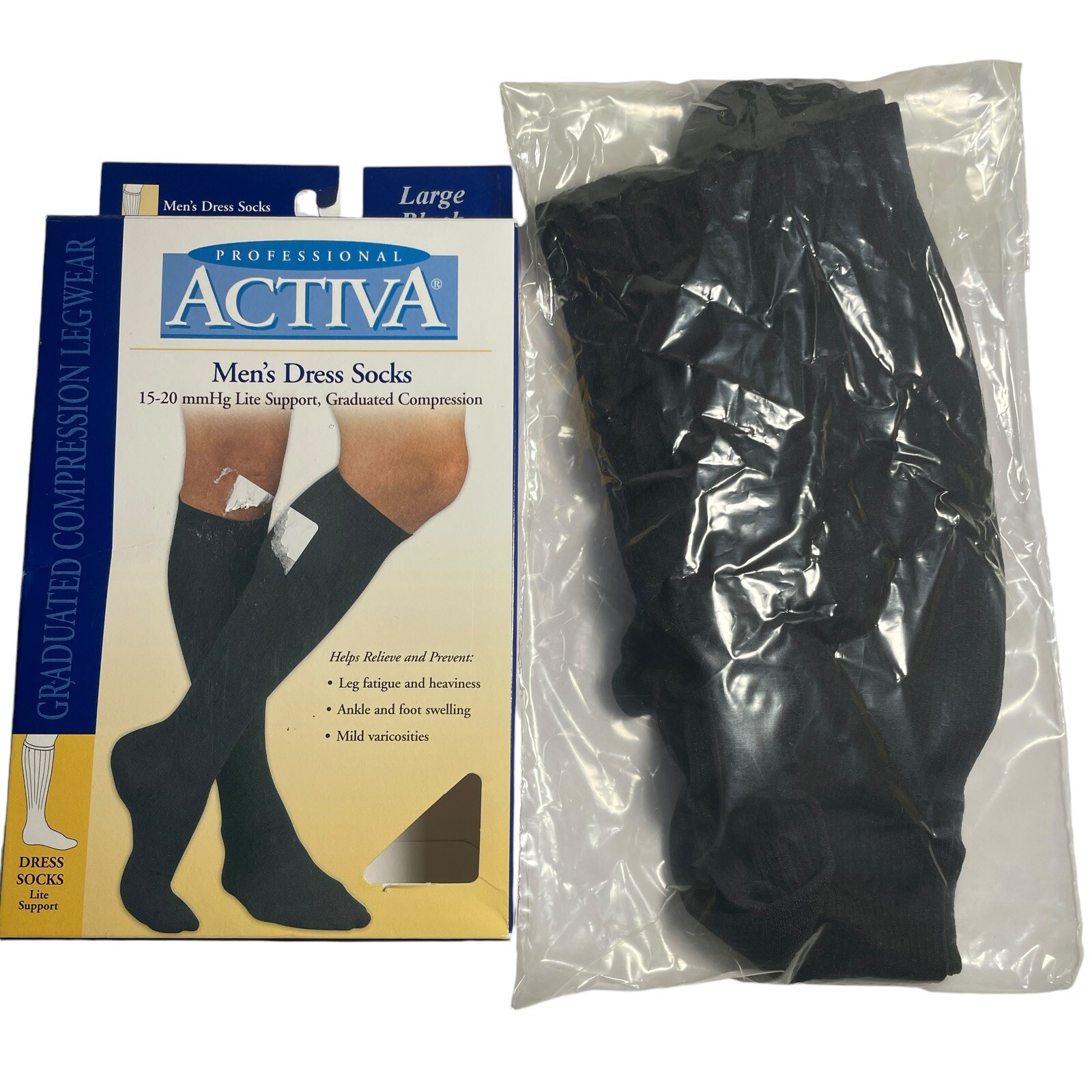 2 Pairs Activa Men’s Dress Socks Large Lite Support 15-20mmhg Knee High Black