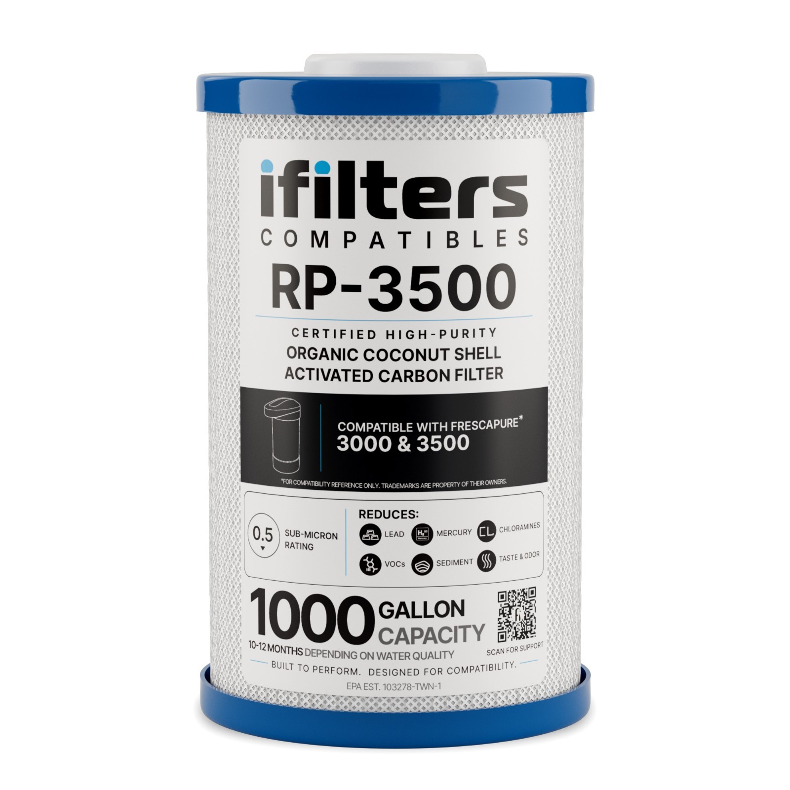 RP-3500 Replacement Water Filter, 1000 Gal, Compatible with Frescapure 3500 RP-3500 Replacement Water Filter, 1000 Gal, Compatible with Frescapure 3500