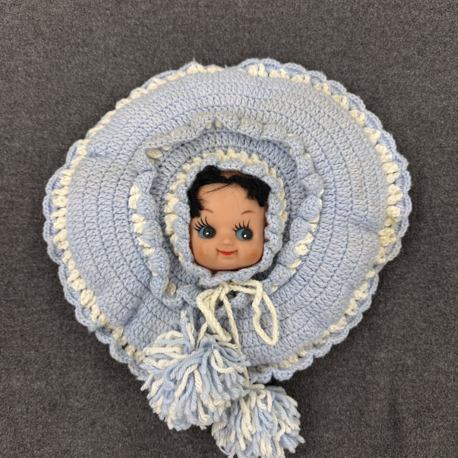 Adorable Pajama Doll 1960\'s Lavender Cutie Hand Crocheted with Pom Poms Adorable Pajama Doll 1960\'s Lavender Cutie Hand Crocheted with Pom Poms
