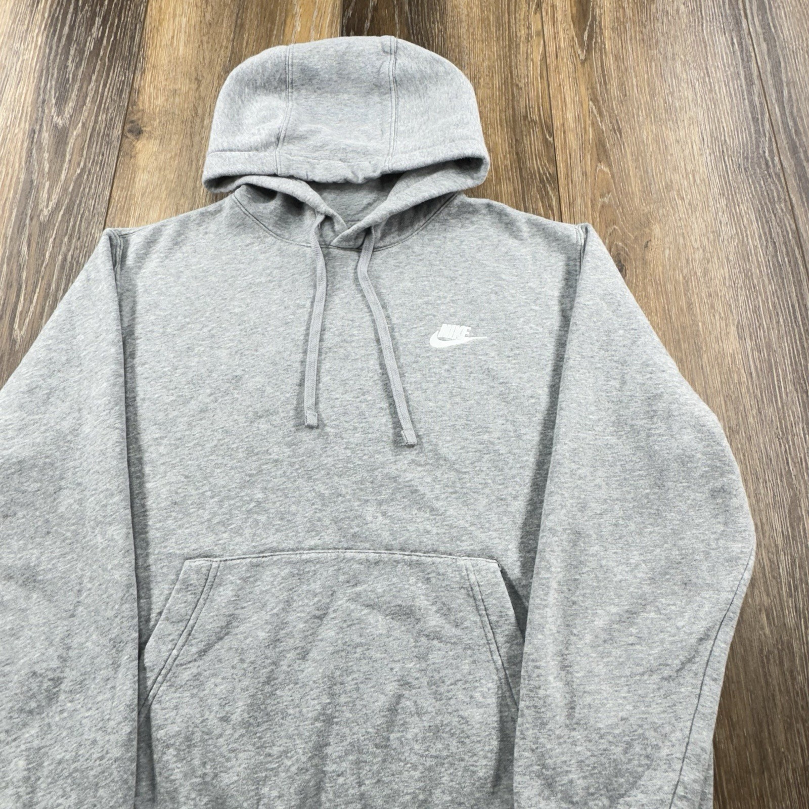 Vintage Nike Hoodie Mens M Gray Sweatshirt Swoosh Embroidered Check Sweater
