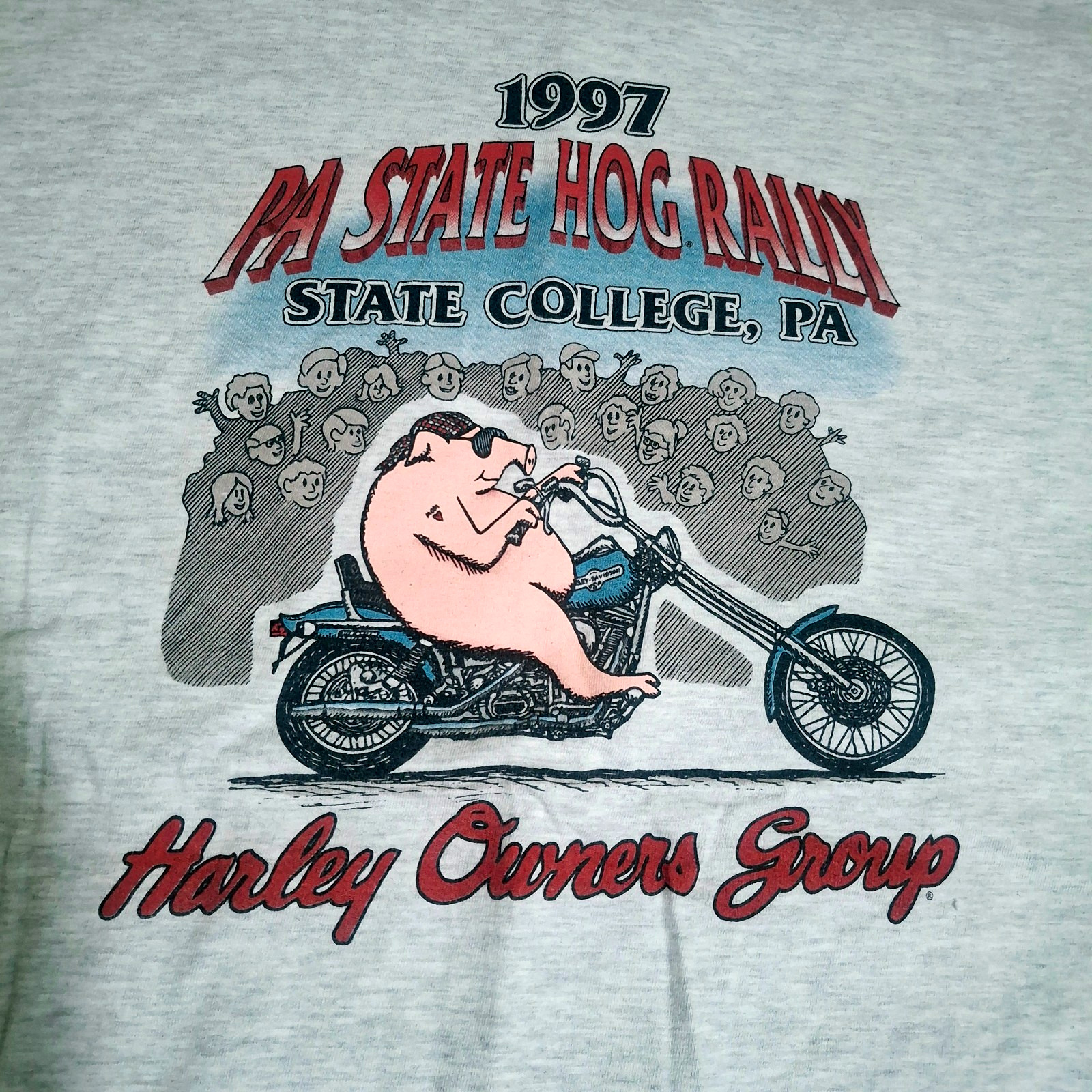 Vintage \'97 Harley Davidson T-Shirt State College, PA HOG Rally Grey, XL Vintage \'97 Harley Davidson T-Shirt State College, PA HOG Rally Grey, XL