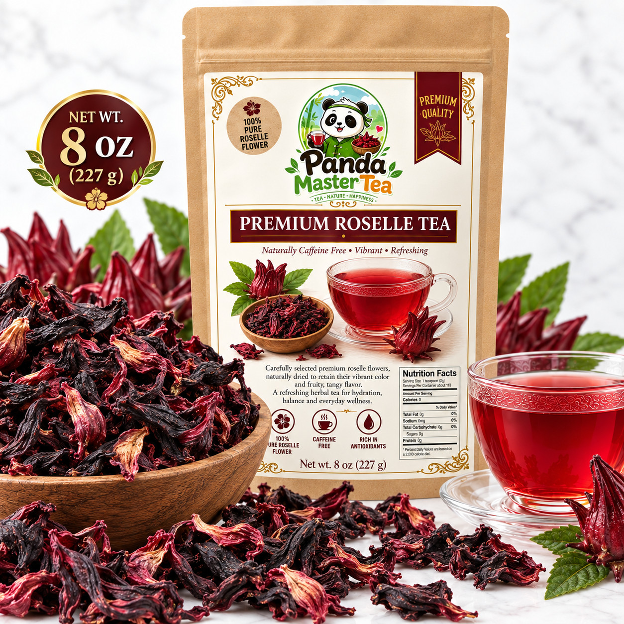 8 OZ Premium Roselle Flower Tea Dried Hibiscus Herbal Tea Caffeine Free 8 OZ Premium Roselle Flower Tea Dried Hibiscus Herbal Tea Caffeine Free
