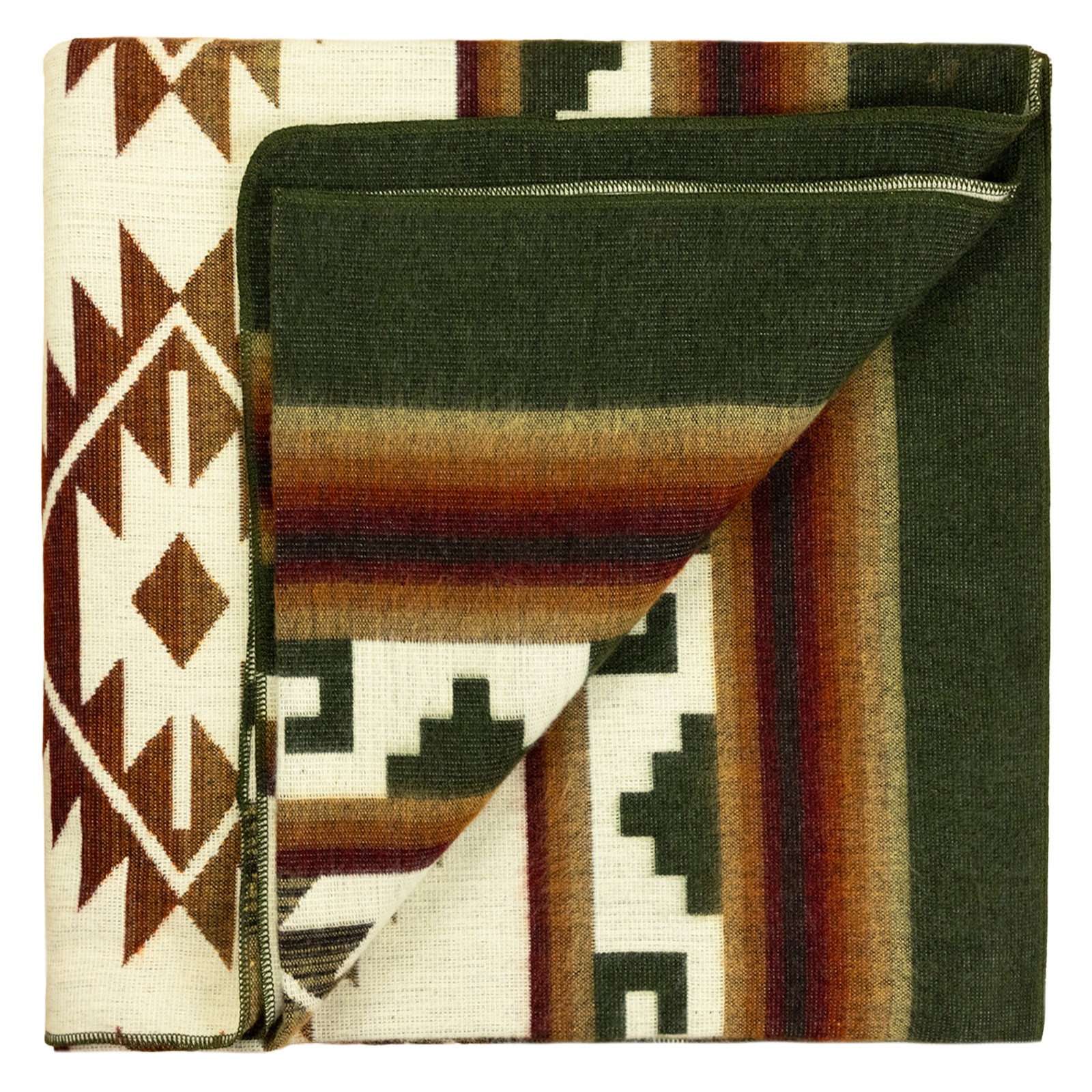 X-LARGE ALPACA WOOL BLANKET 95x83 in REVERSIBLE AZTEC SAGE GREEN