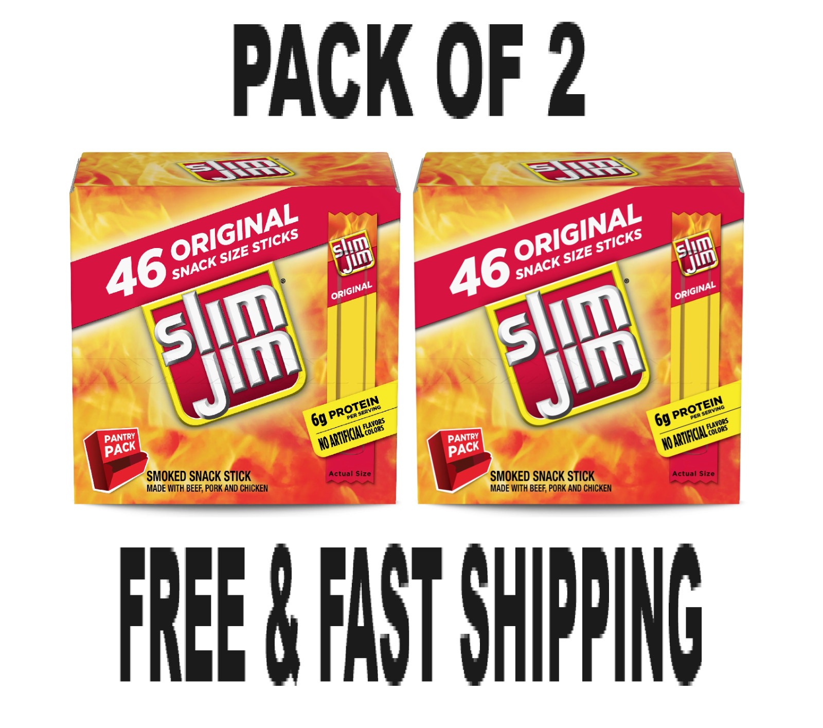 Slim Jim Original Smoked Snack Sized Sticks, 0.28 oz Meat Sticks, 46 Co. 2 pack Slim Jim Original Smoked Snack Sized Sticks, 0.28 oz Meat Sticks, 46 Co. 2 pack