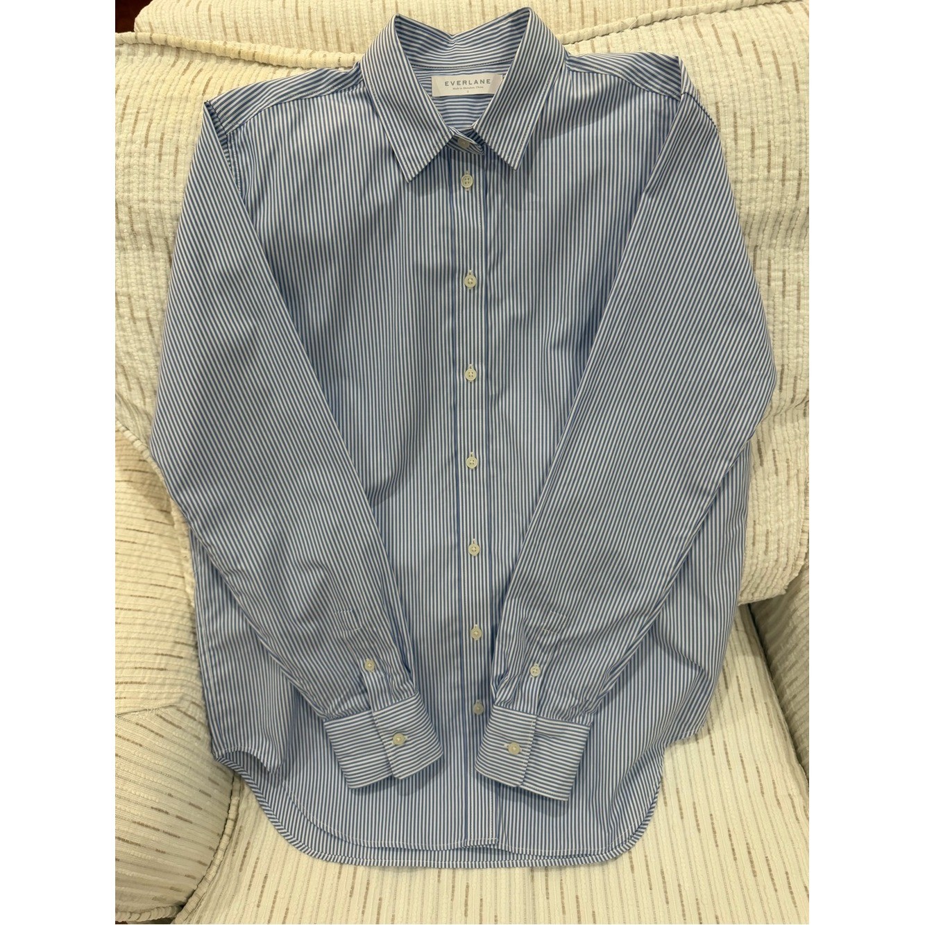 Everlane Blue White Striped Cotton Relaxed Poplin Button Down Shirt Sz 2⁠