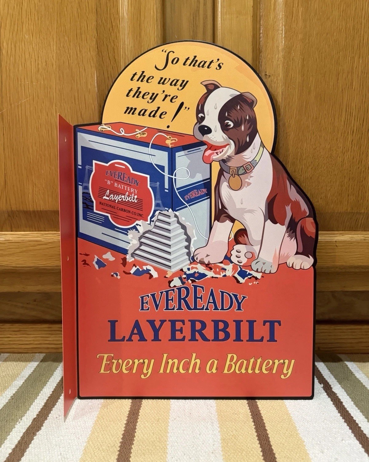 Eveready Battery Flange Sign Layerbilt Dog 2 Sided Vintage Style Wall Decor
