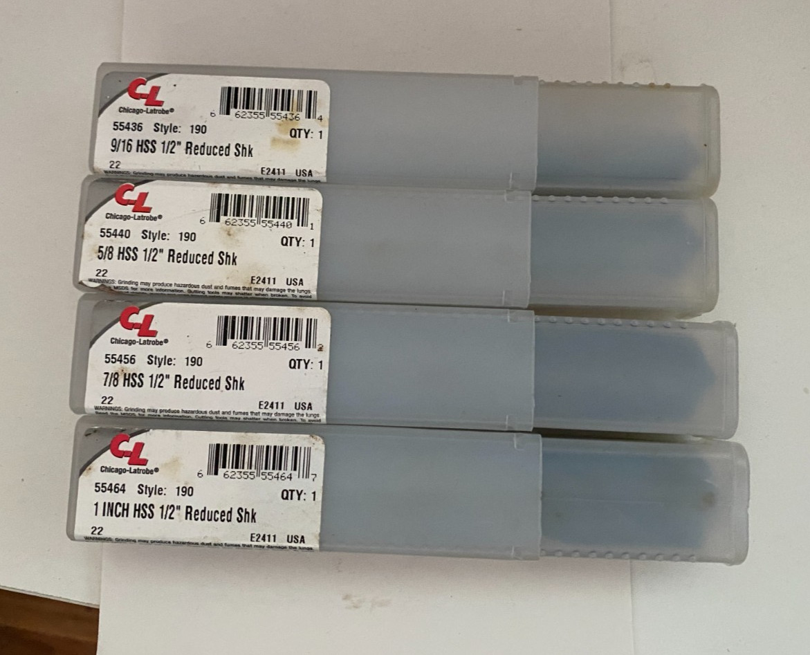 Set of 4 Chicago-Latrobe, Style 190, HSS Reduced Shank Drill Point All New