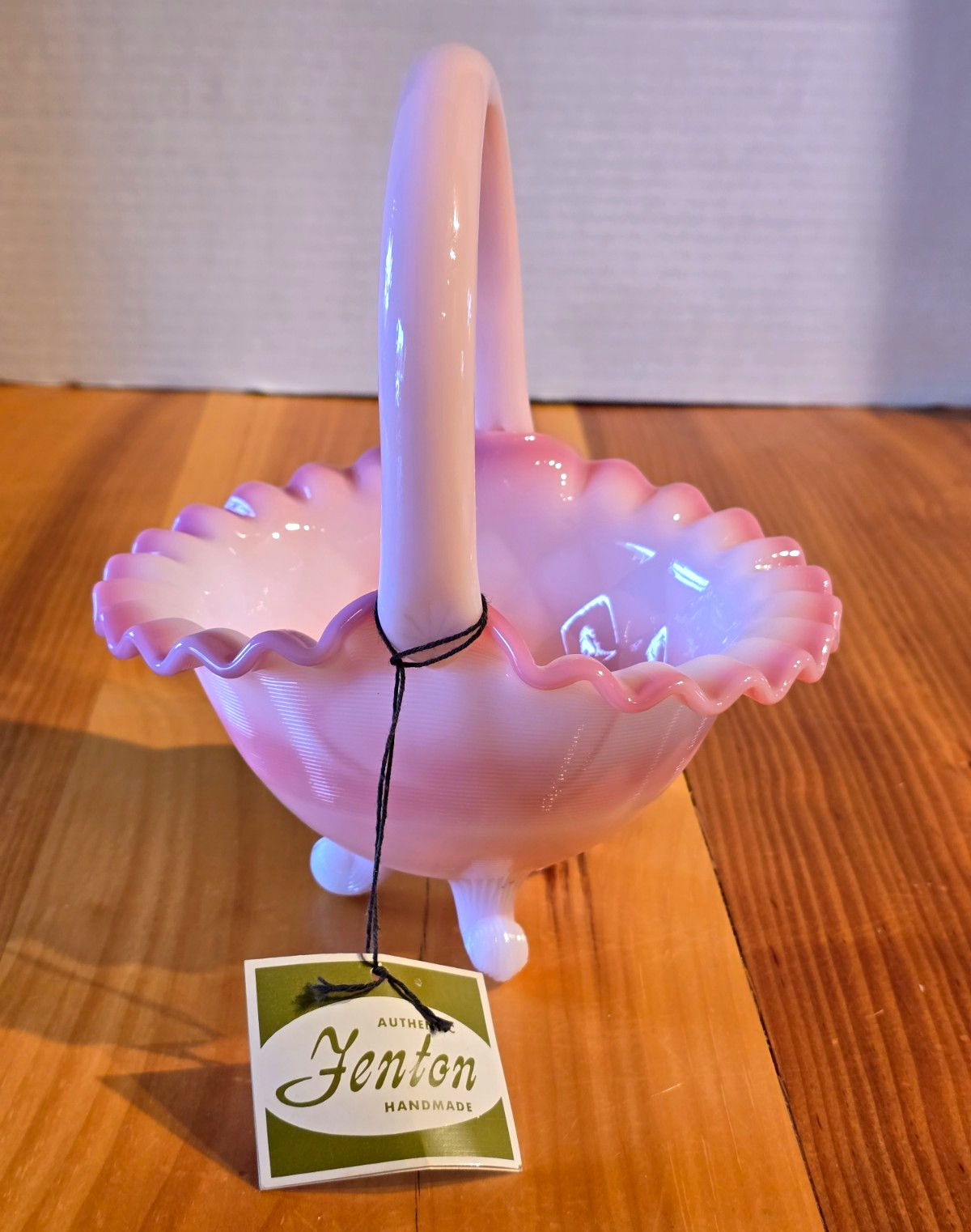 Vintage Fenton Rosalene Pink & White Bridal Basket W/ Ruffle Rim, 3 Feet, Handl Vintage Fenton Rosalene Pink & White Bridal Basket W/ Ruffle Rim, 3 Feet, Handl