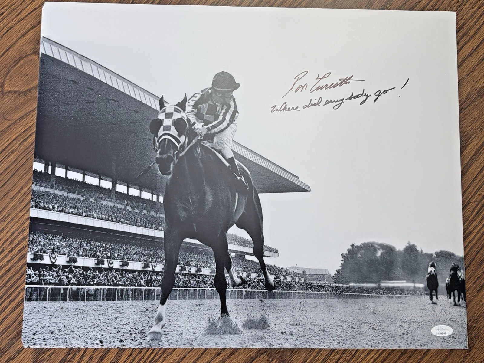 Secretariat - Ron Turcotte Signed 16x20 Belmont Photo 1973 Inscribed - JSA /Coa