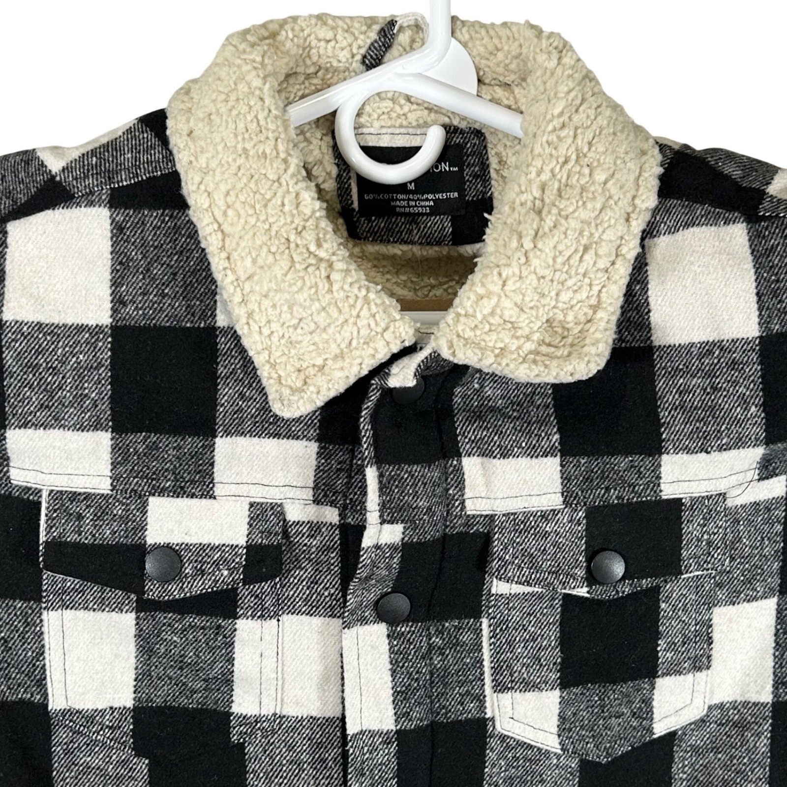 Distortion Mens Buffalo Plaid Sherpa Lined Shirt Jacket Black White Size M New