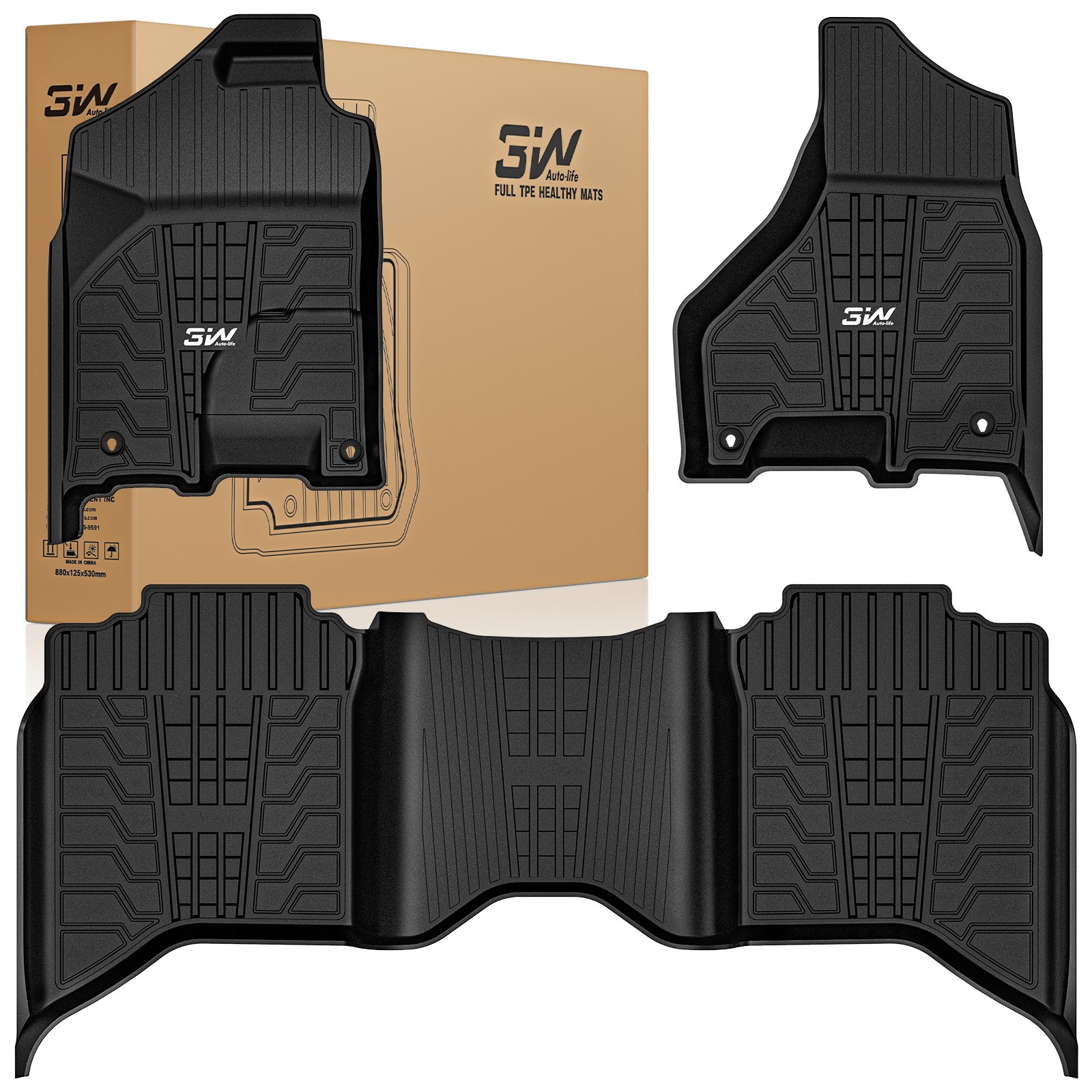 3W Floor Mats for 2013-2018 Dodge Ram 1500/2500/3500 Crew Cab All Weather Car