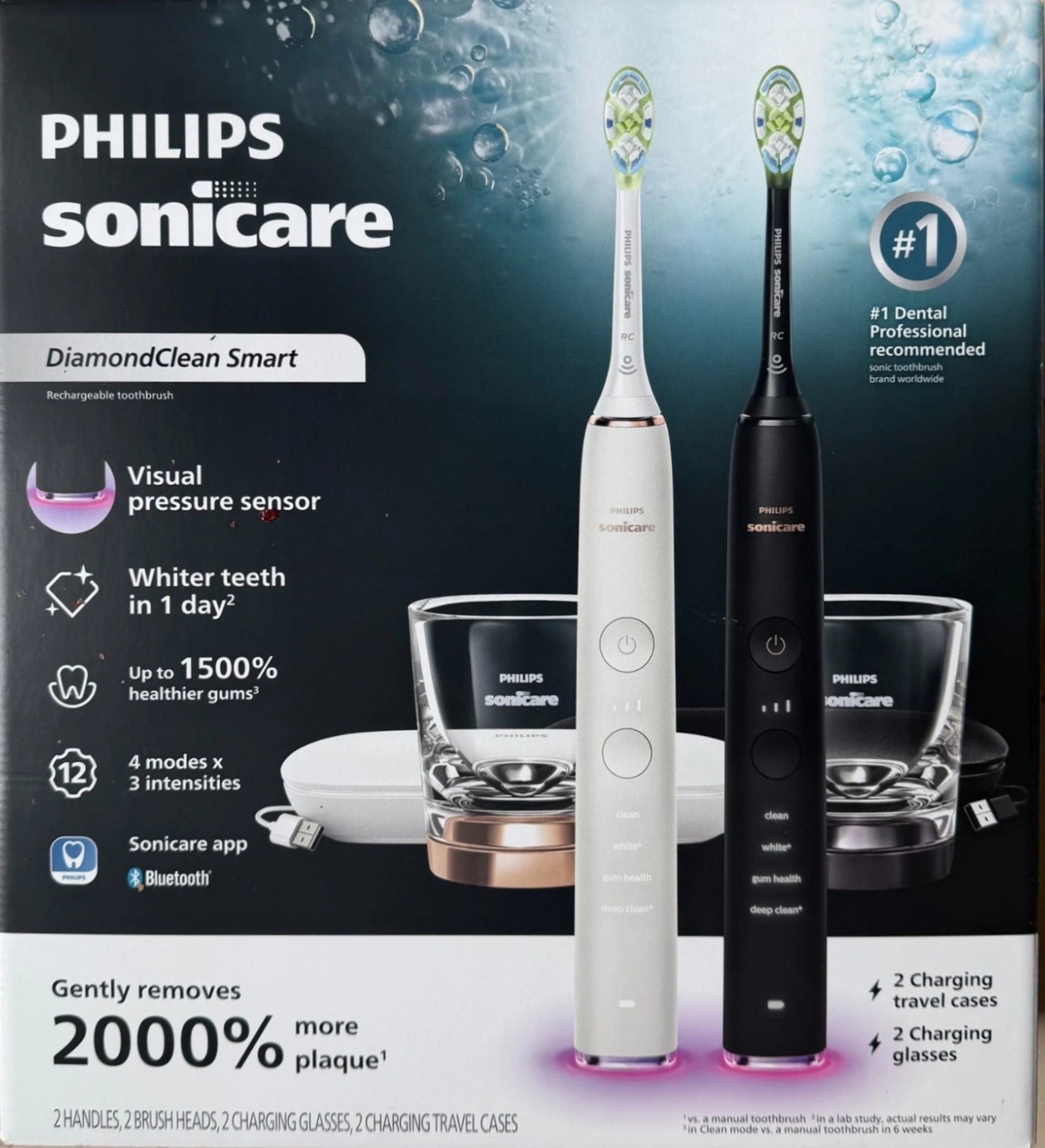 Philips Sonicare DiamondClean Rechargeable Electric Toothbrush 2 Pack Black Whit Philips Sonicare DiamondClean Rechargeable Electric Toothbrush 2 Pack Black Whit