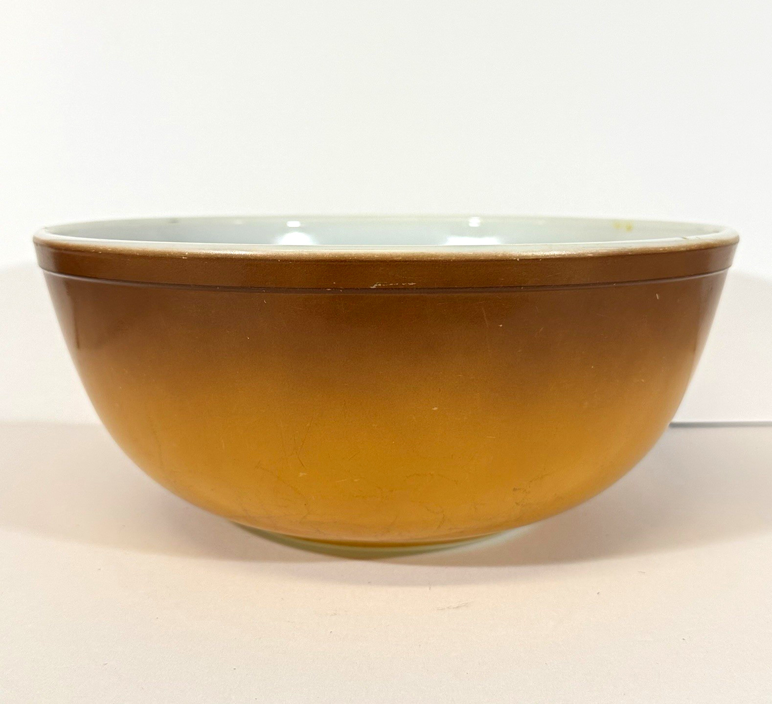 Vintage Pyrex Flameglo 404 4 Qt Orange Brown Ombre Mixing Nesting Bowl USA