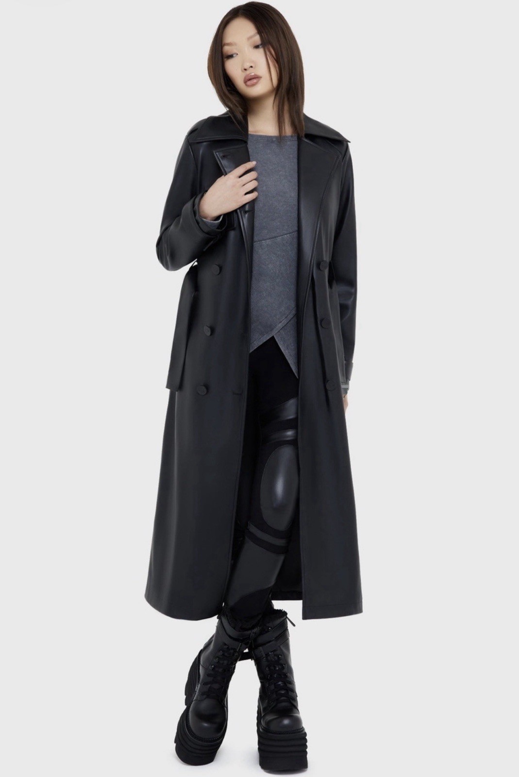 KILLSTAR Falling Night Coat Black Size XXL Faux Leather Gothic Trench Coat BNWT KILLSTAR Falling Night Coat Black Size XXL Faux Leather Gothic Trench Coat BNWT