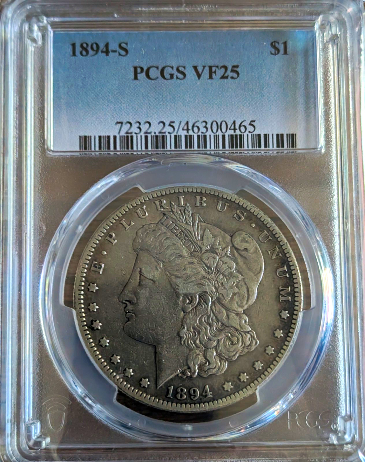 PCGS VF25 1894-S Morgan Silver Dollar $1 San Francisco Mint 90% Silver PCGS VF25 1894-S Morgan Silver Dollar $1 San Francisco Mint 90% Silver