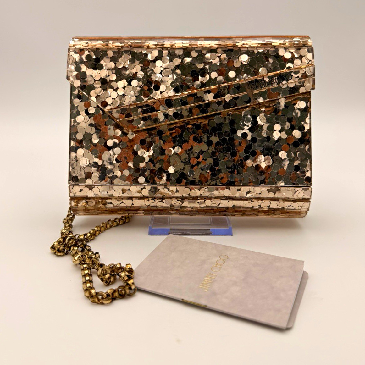 Jimmy Choo Gold Metallic Clutch with Chain Shoulder Strap Jimmy Choo Gold Metallic Clutch with Chain Shoulder Strap