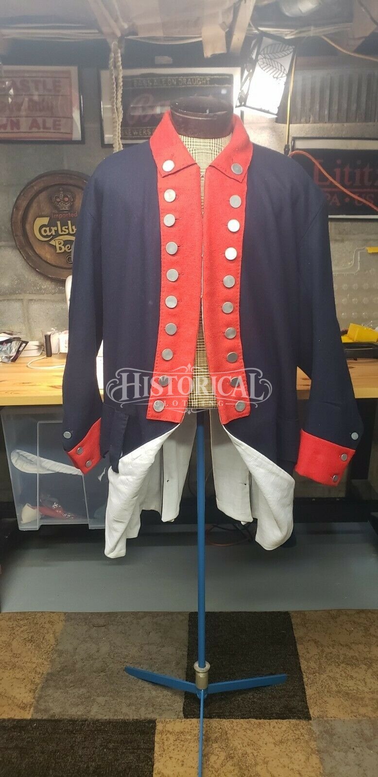Revolutionary War Navy Blue Coat Red Facings 18th Century Uniform