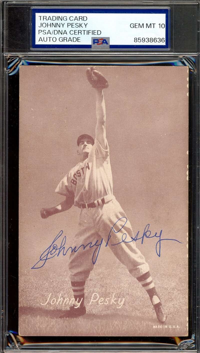 Johnny Pesky Gem Mint 10 PSA DNA Signed 1947-66 Exhibit Rookie Autograph Johnny Pesky Gem Mint 10 PSA DNA Signed 1947-66 Exhibit Rookie Autograph